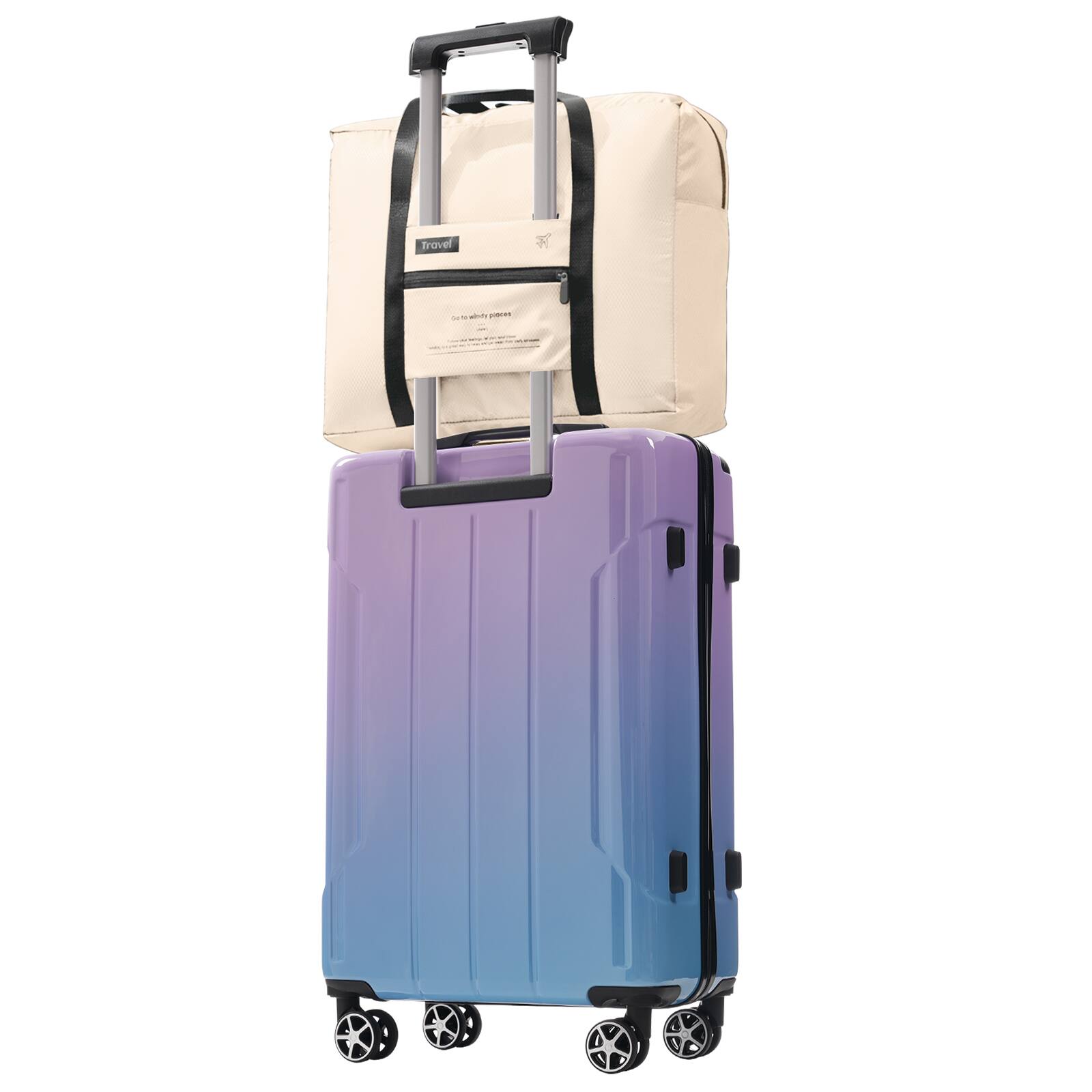 Alt View 7. Chateau Abodes - 3-Piece Luggage Set with Spinner Wheels, Built-in TSA Lock, Foldable Duffel Bag for Men & Women - Pink.