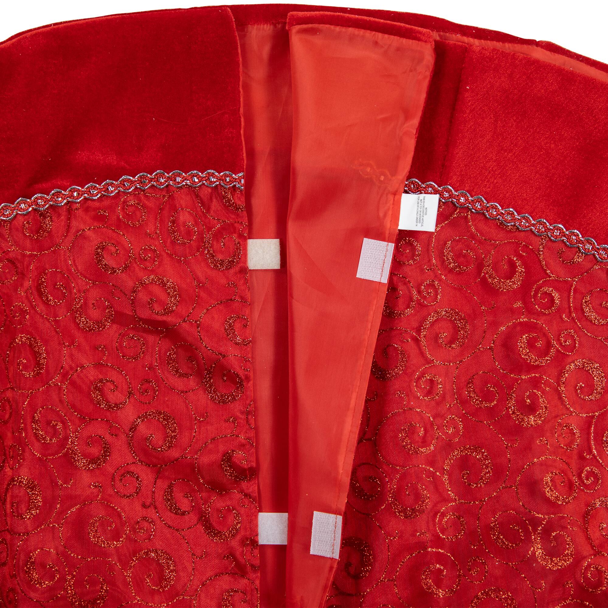 Alt View 4. Northlight - 48" Red Glittered Swirl Christmas Tree Skirt - Red.