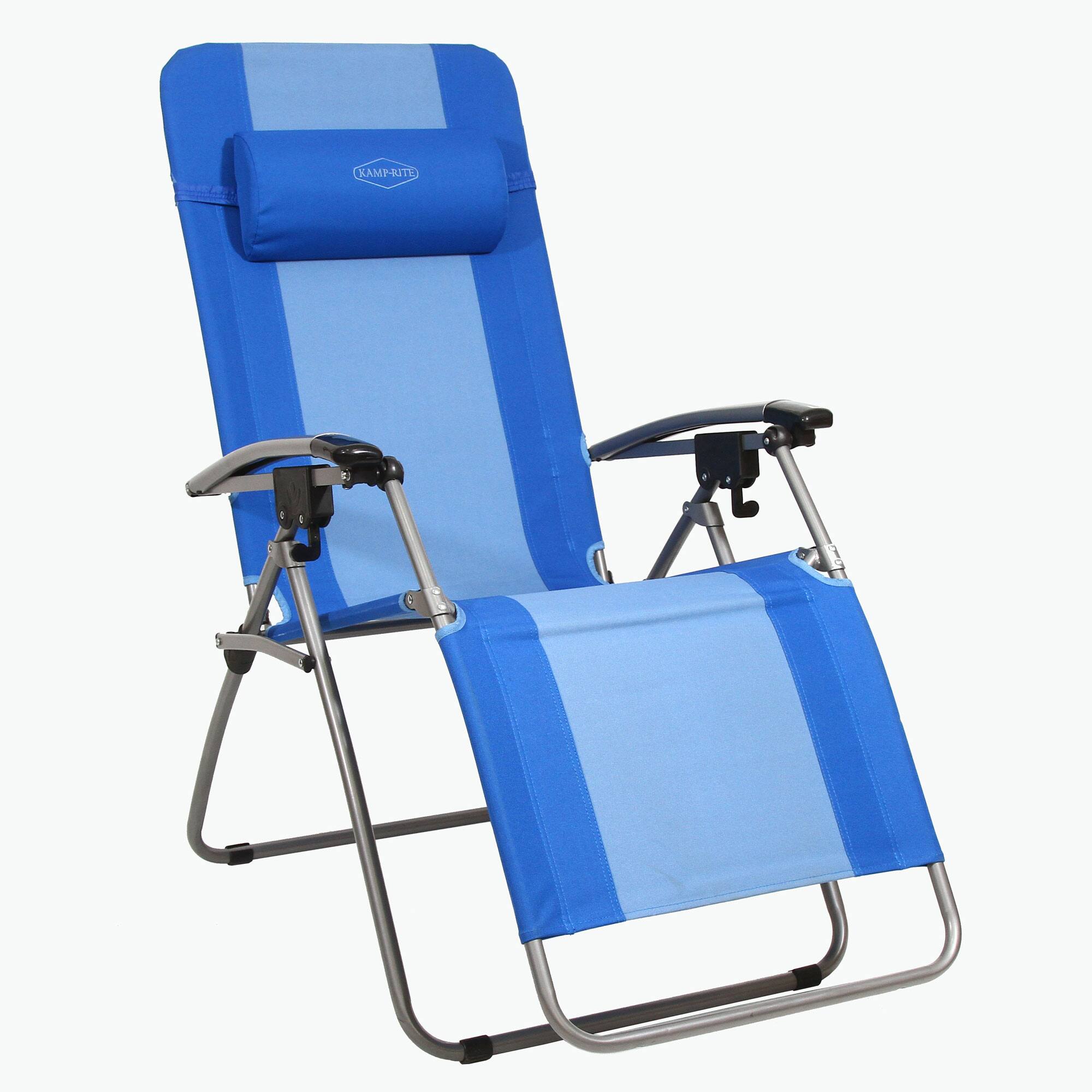 Front. Kamp-Rite - Kamp-Rite Outdoor Folding Reclining Zero Gravity Chair w/ Headrest Pillow, Blue - Blue.