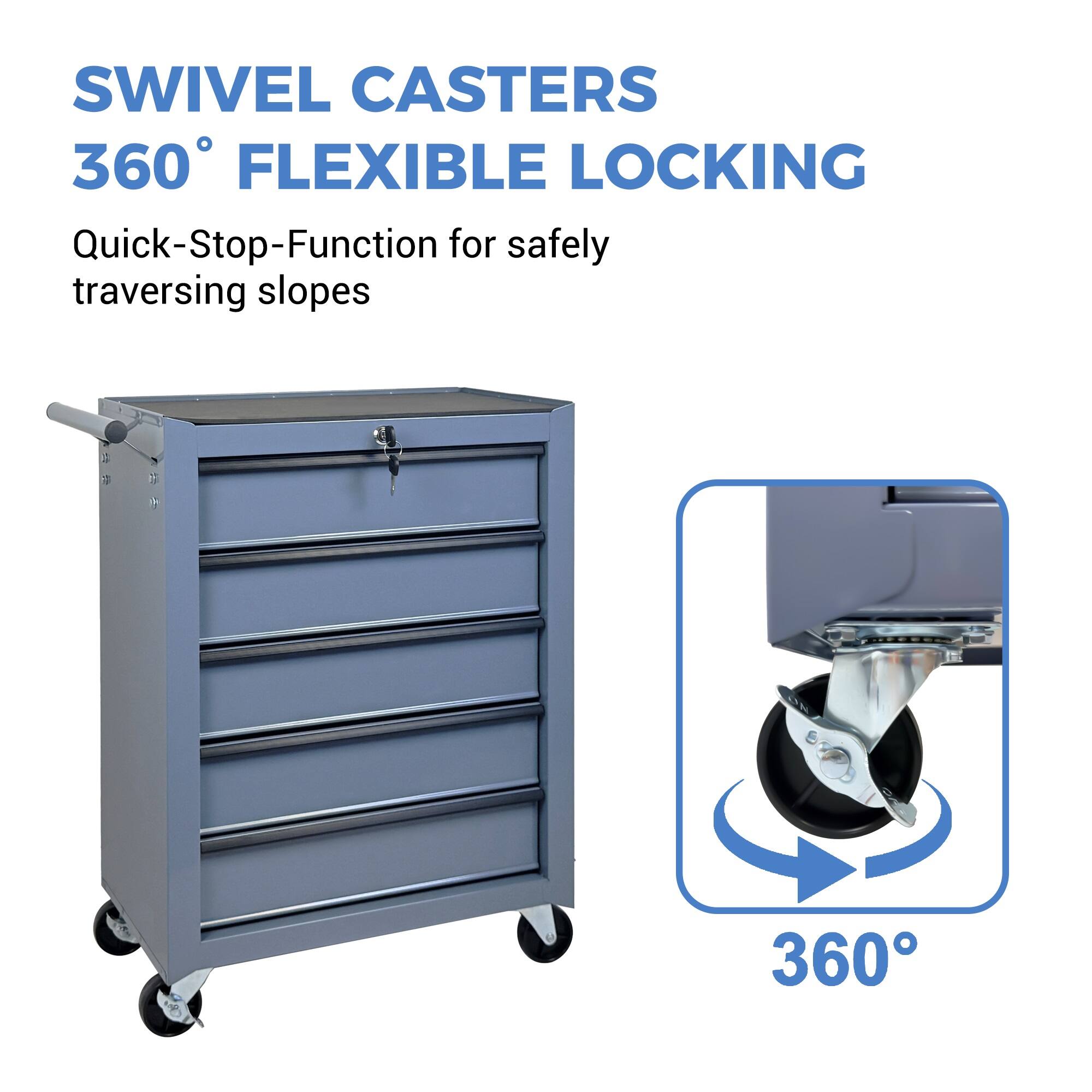 SWIVEL CASTERS  
360° FLEXIBLE LOCKING  

Quick-Stop-Function for safely traversing slopes