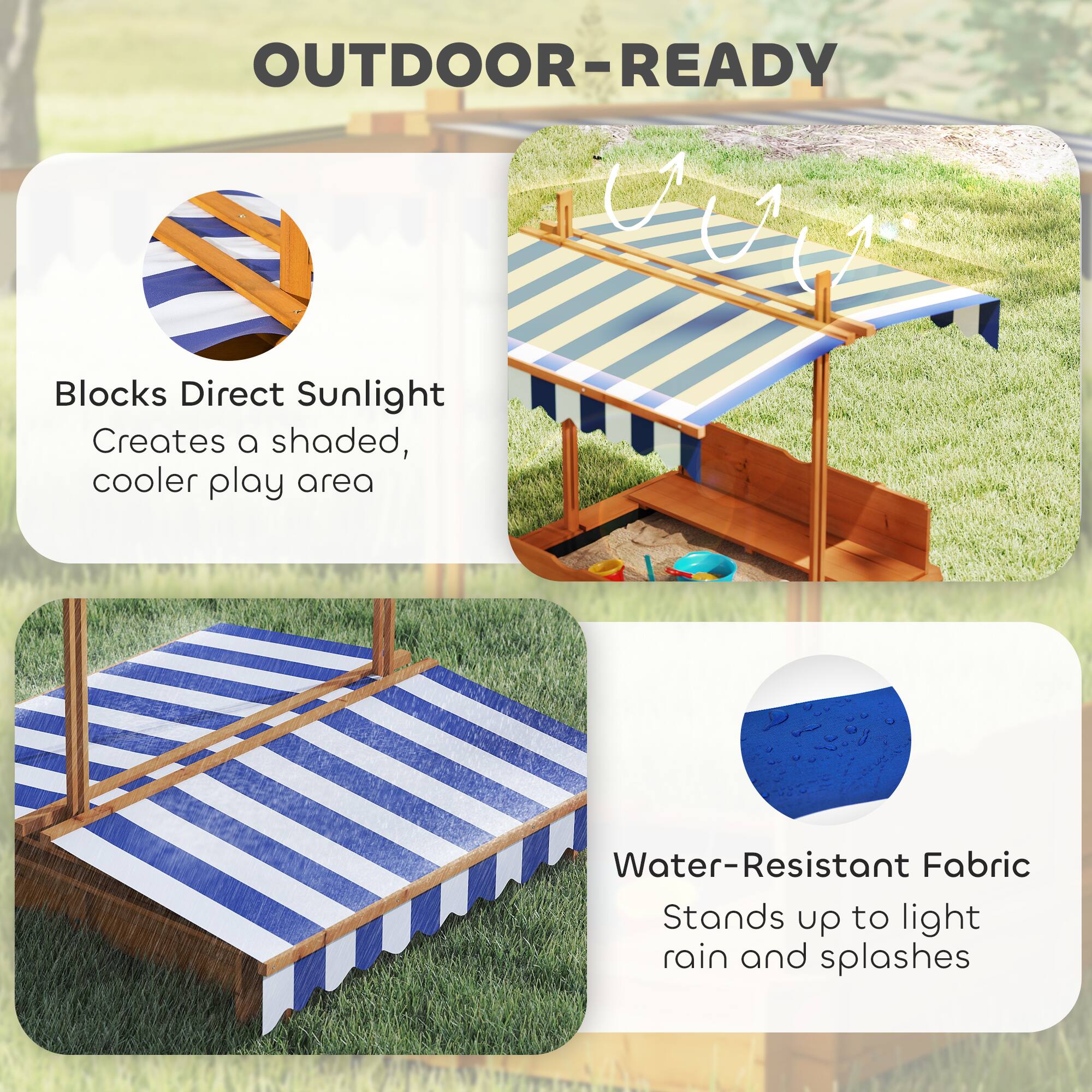 Alt View 1. Outsunny - Wooden Sandbox with Lid, Kids Sandbox with Canopy Outdoor, Sand Box with Foldable Bench Seats and Sand Protection.