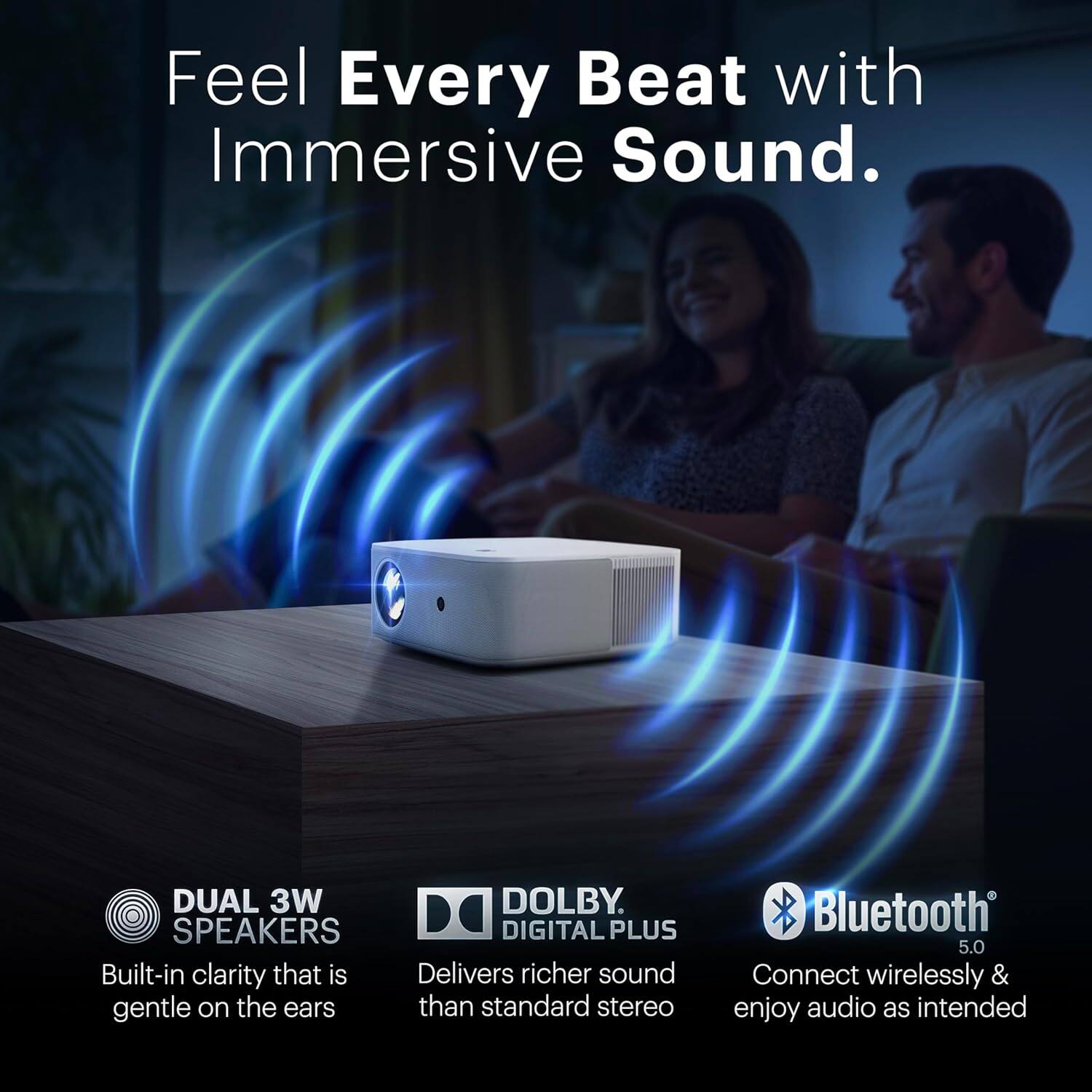 Feel Every Beat with Immersive Sound.

DUAL 3W SPEAKERS
Built-in clarity that is gentle on the ears

DOLBY DIGITAL PLUS
Delivers richer sound than standard stereo

Bluetooth 5.0
Connect wirelessly & enjoy audio as intended