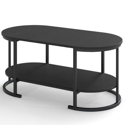 Front. Gymax - Gymax 2-Tier Wooden Accent Table w/Spacious Tabletop Open Storage Shelf for Room - Black.