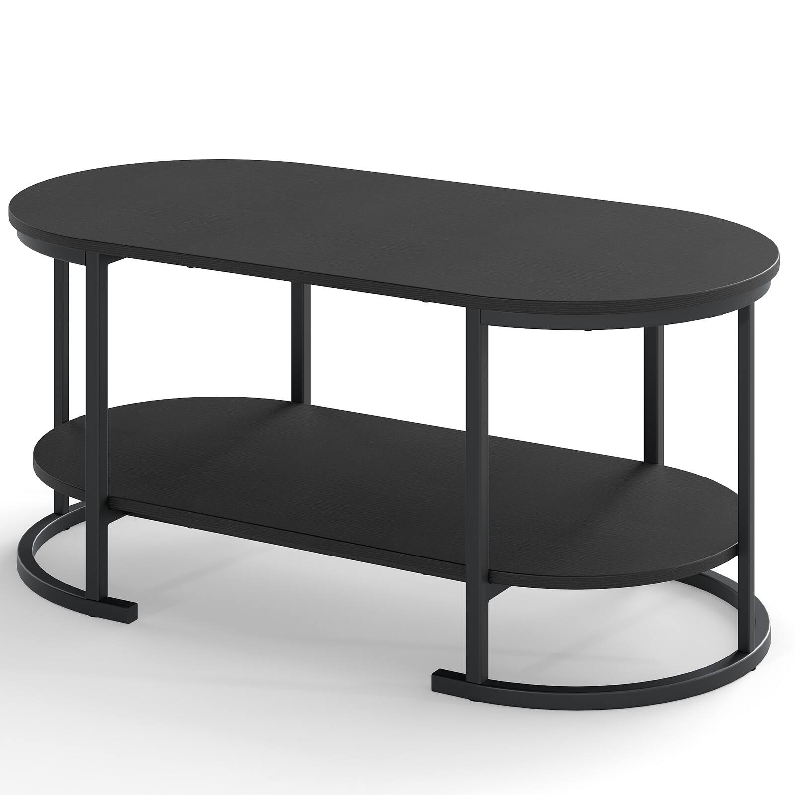 Front. Gymax - Gymax 2-Tier Wooden Accent Table w/Spacious Tabletop Open Storage Shelf for Room - Black.