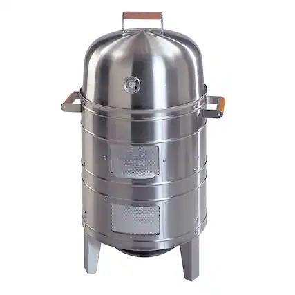 Front. Americana Grills - Americana Grills 351 Square Inch Stainless Steel Charcoal BBQ Meat Water Smoker - Silver.