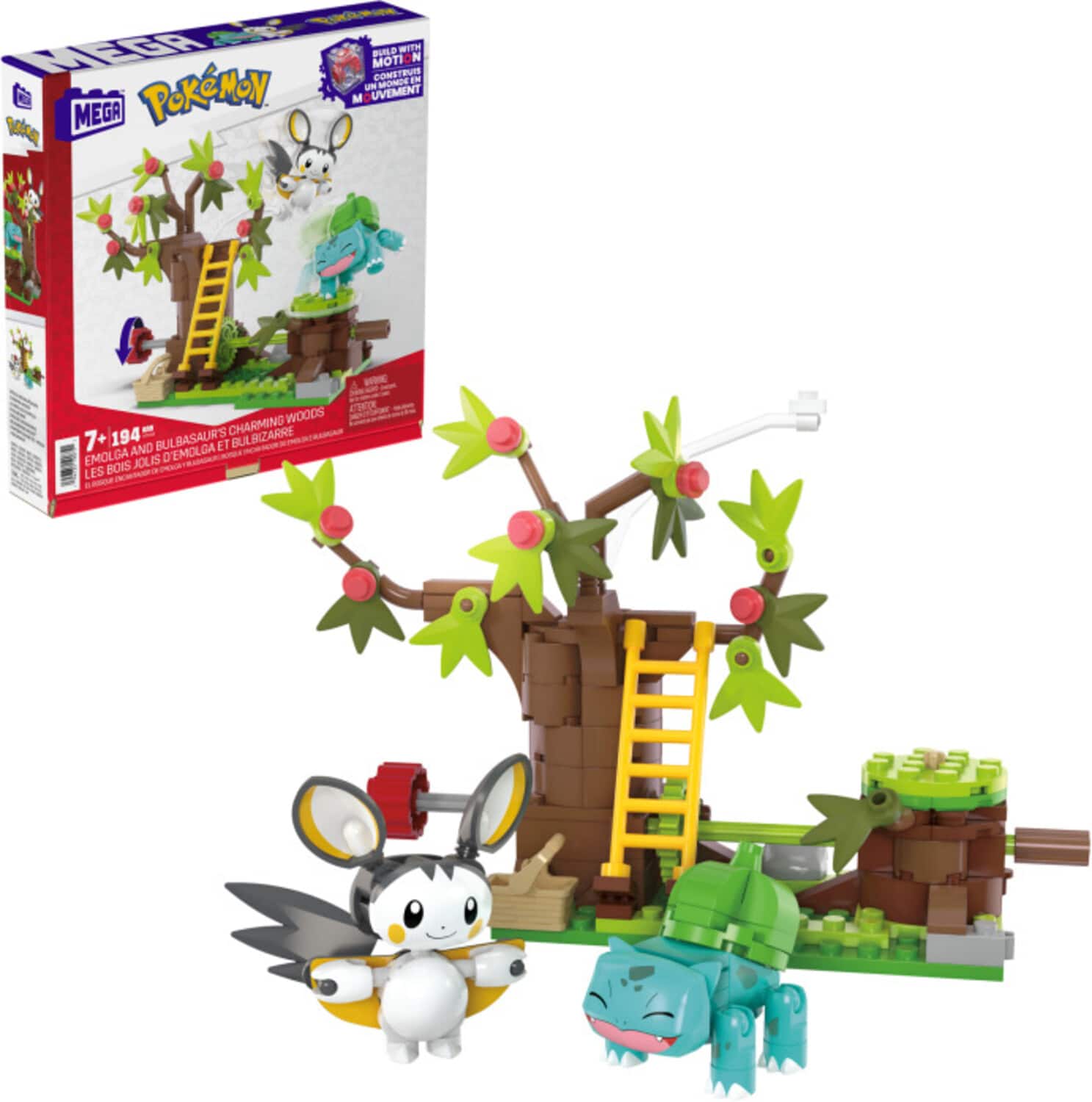 Mega Bloks - Pokemon: Emolga and Bulbasaur's Charming Woods, 194 Piece Buiding Toy Set - COLLECTABLES - Multicolor
