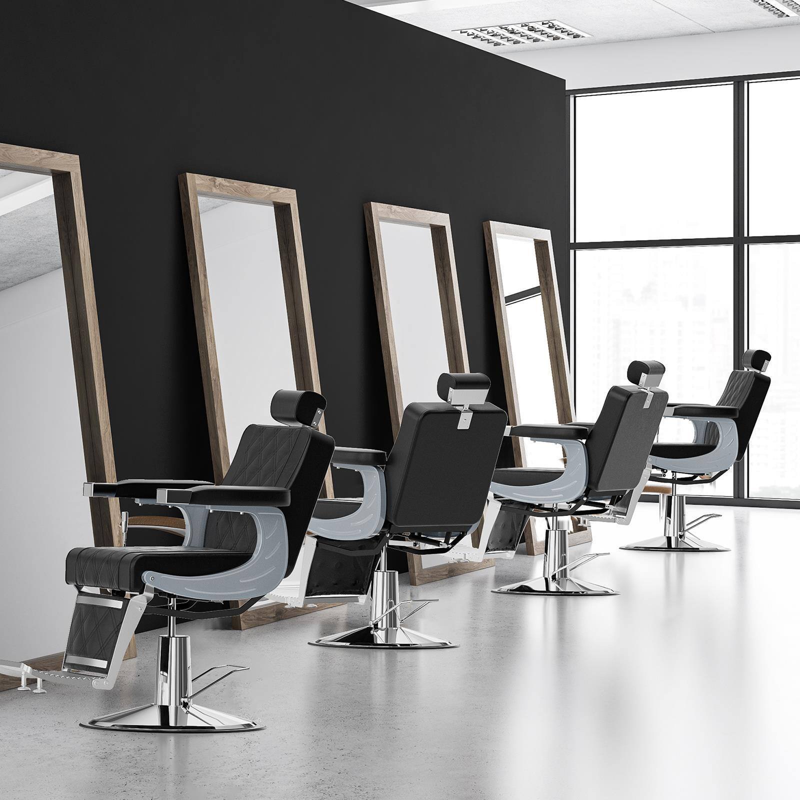 Alt View 1. Winado - Heavy Duty Hydraulic Barber Chair Vintage Reclining Chair with Elegant Diamond Stitching, Footrest for Salon Beauty Spa - Black.