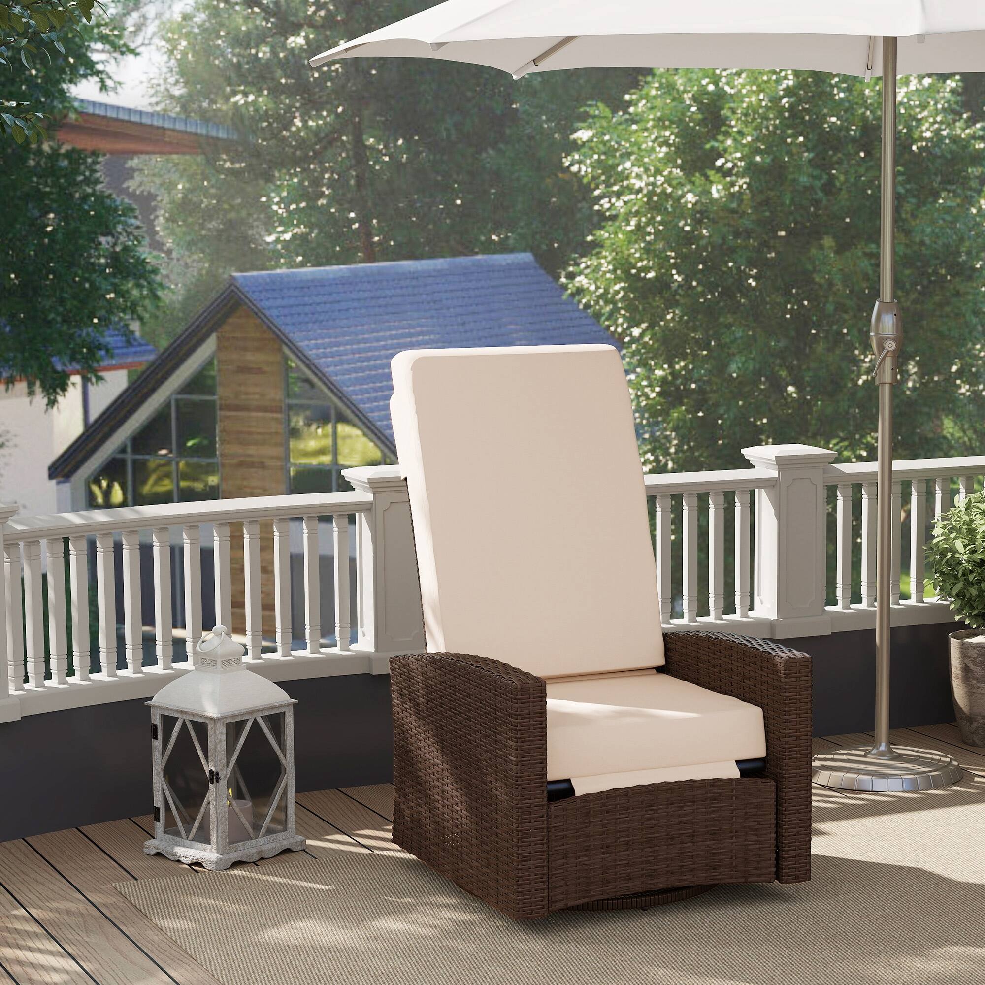 Alt View 1. Outsunny - Wicker Swivel Recliner Chair, Lifting Footrest, 360° Rotating Basic, Water-resistant Cushions - Cream White.