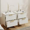 Front. Kadyn - 2-Piece Diamond Pattern Nightstand Set with Gold Handles and Hairpin Legs - White - White.