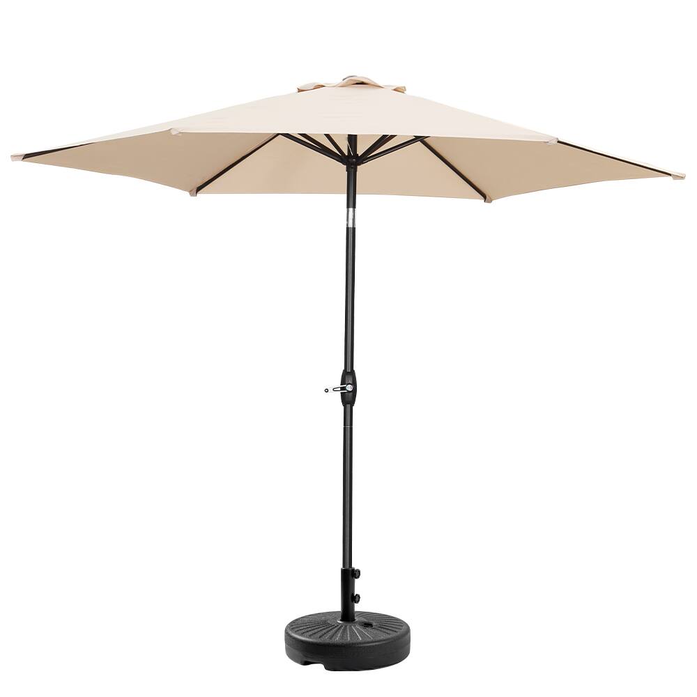 Front. Ainfox - Ainfox 9ft Patio Umbrella With Round umbrella base - Khaki.