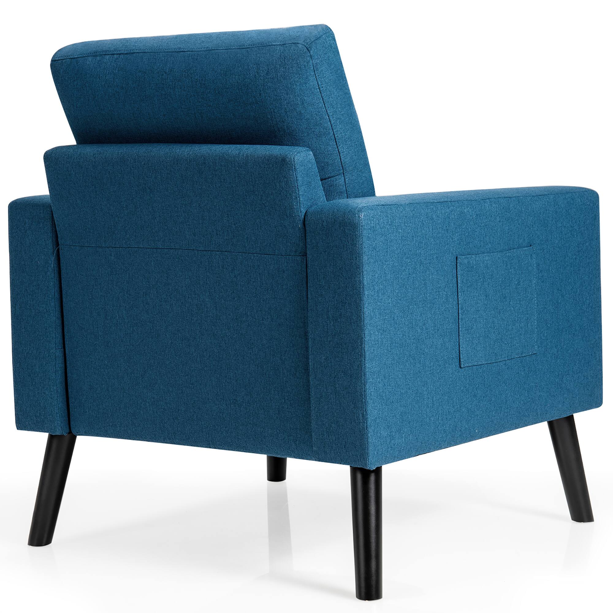 Alt View 9. Costway - Costway Modern Accent Armchair Upholstered Single Sofa Chair w/ 2-Side Pockets Navy - Navy.
