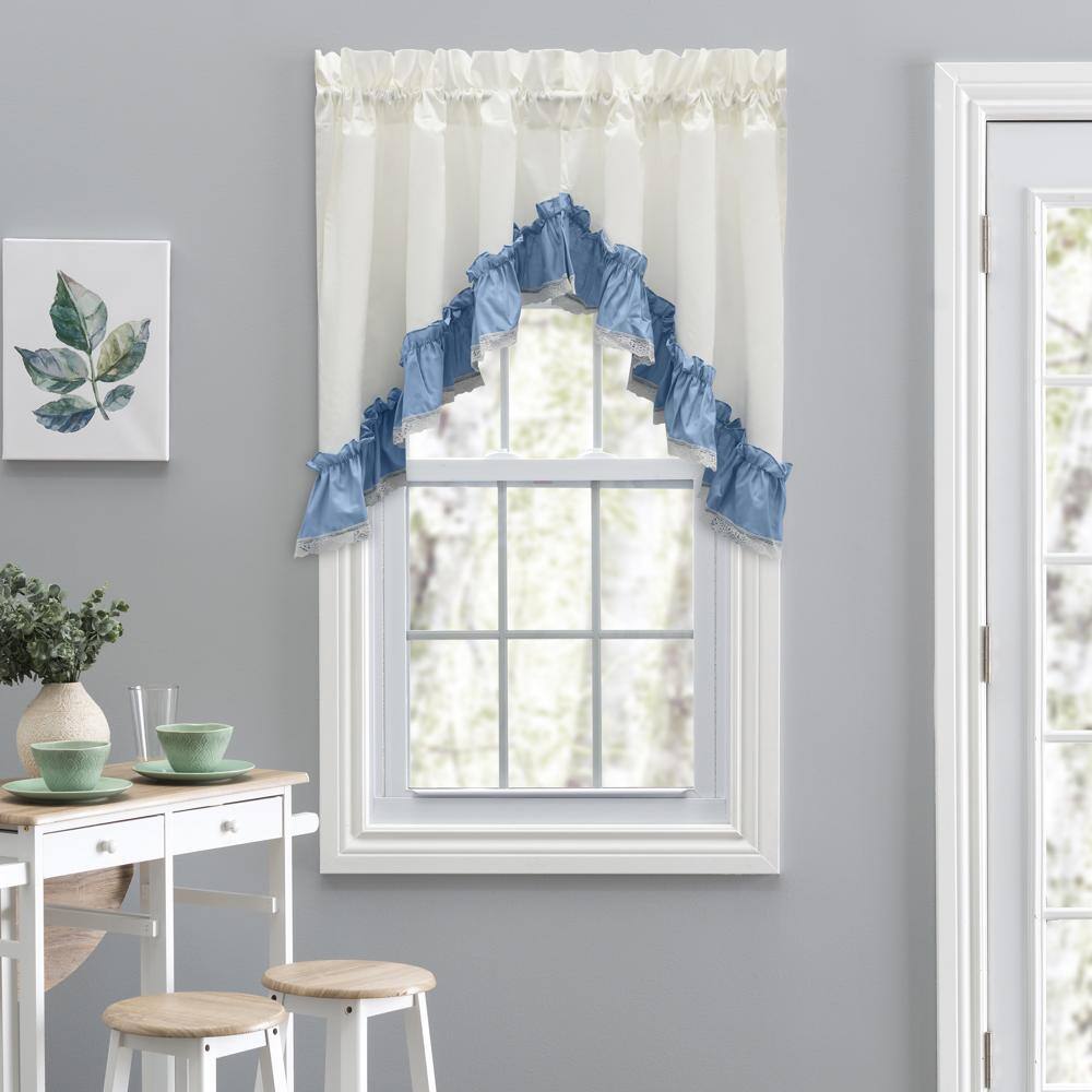 Angle. Ellis Curtain - Ellis Curtain Madelyn Ruflled Victorian 1.5" Rod Pocket Swag for Windows Lace Edge 82" x 38" Slate - Slate.
