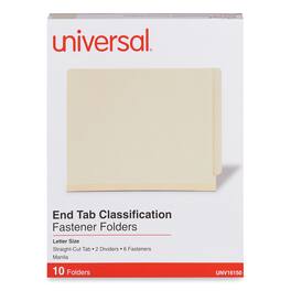 Universal - Six-Section Manila End Tab Classification Folders, 2" Expansion, 2 Dividers, 6 Fasteners, Letter Size, Manila, 10/Box