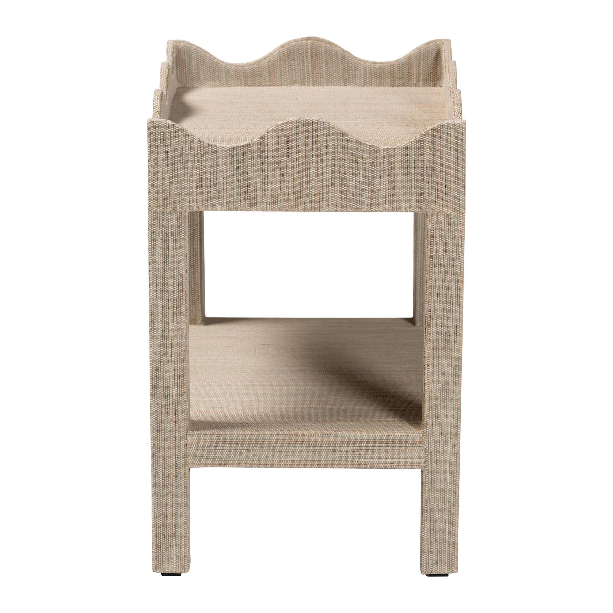 Left. bali & pari - bali & pari Sebastian Grasscloth Scalloped End Table - 2-Tier Accent Table with Open Shelf Storage, Beige - Beige.