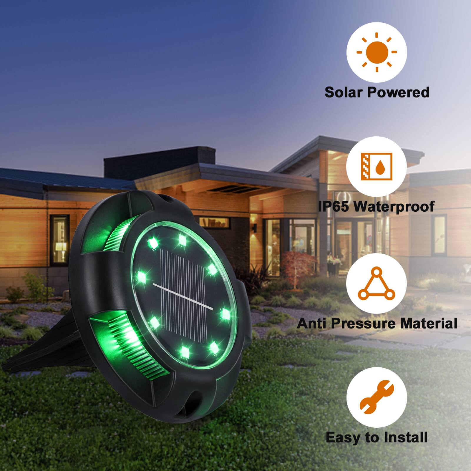 Solar Powered  
IP65 Waterproof  
Anti Pressure Material  
Easy to Install
