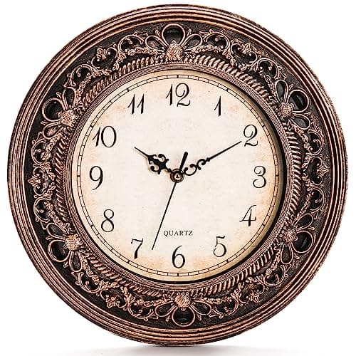 Vulpecula Spade - Plastic Silent Wall Clock, 13 Inch Vintage Large Wall Clocks, Battery Operated Round Bathroom Clock, Non-Ticking - Brown