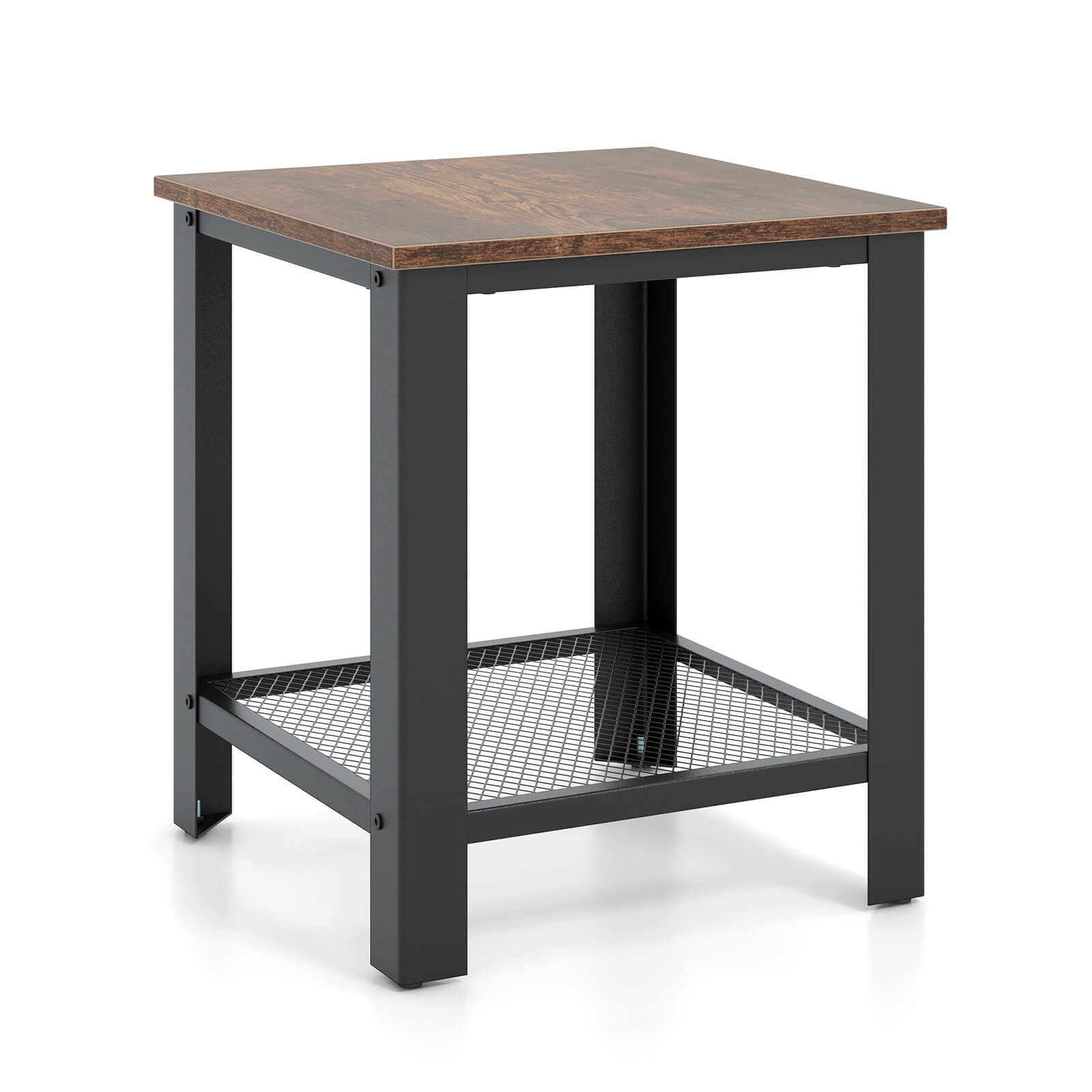 Angle. Costway - Costway Industrial End Table 2-Tier Side Table with Storage Shelf  Rustic Sofa Table Black - Rustic Brown + Black.