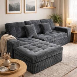 Anysun - Modular Cloud Sofa Set, 105" DIY Sectional w/ Ottoman, Pure Foam, Faux Rabbit Fur Velvet, Living Room Couch - Gray