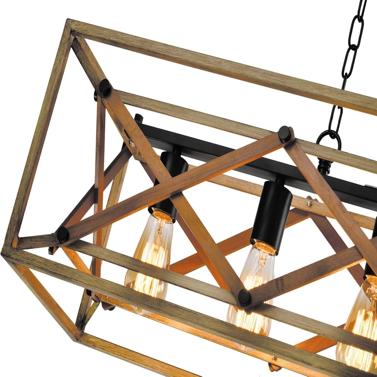 Alt View 2. Loheer - Loheer 5-Light Kitchen Island Chandelier, Black and Wood Farmhouse Pendant Light.