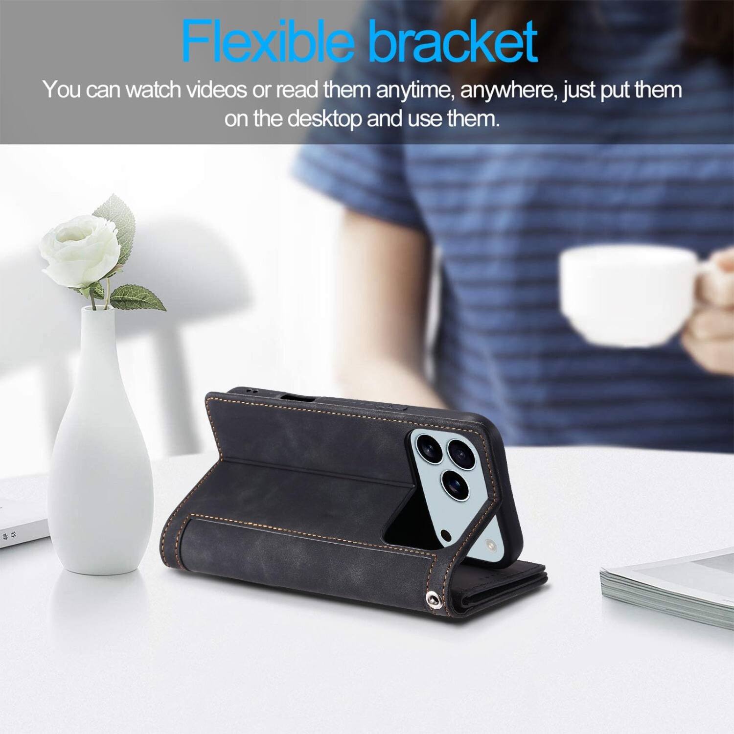 Flexible bracket  
You can watch videos or read them anytime, anywhere, just put them on the desktop and use them.
