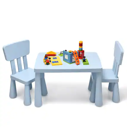 Front. Gymax - Gymax Kids Table & 2 Chairs Set Toddler Activity Play Dining Study Desk Baby Gift Blue - Blue.