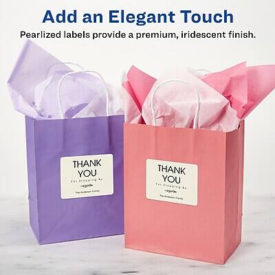 Add an Elegant Touch

Pearlized labels provide a premium, iridescent finish.

THANK YOU  
for shopping with us.

THANK YOU  
for shopping with us.