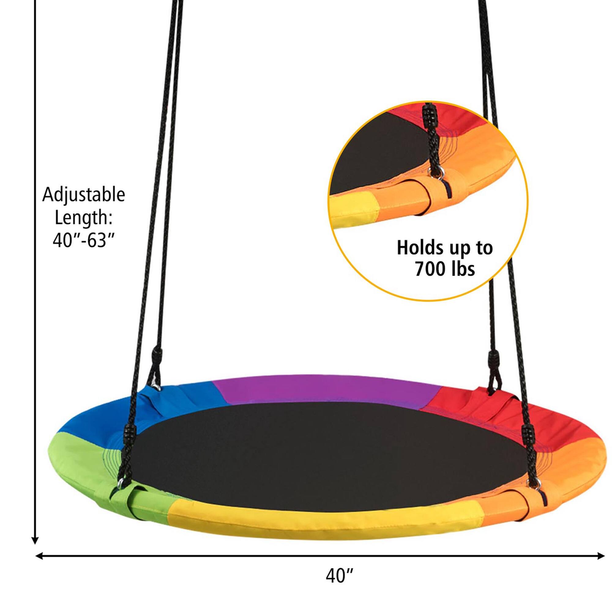 Adjustable Length: 40" - 63"  
Holds up to 700 lbs