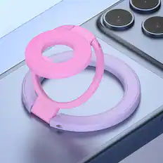 Front. Dteck - Double-sided Mag Safe Magnetic Stand for Apple iPhone 17 Pro Max,Triple Fold Phone Holder 360 Degree Rotating Kickstand - Purple+Pink.