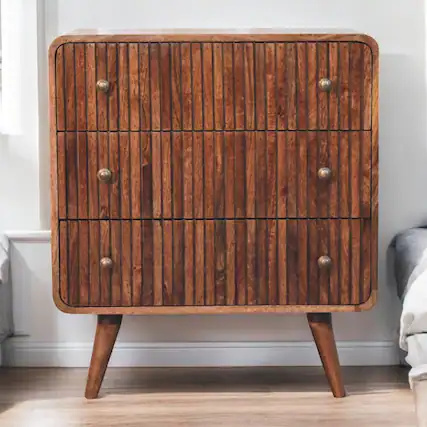 Front. Artisan Furniture - Artisan Furniture Solid Wood Honey Caramel T-bar Ridged Chest, 3 Drawers, Brown - Brown.