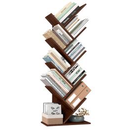 Songmics Home - Tree Bookshelf, 9-Tier Bookcase, Large Bookshelf, Space-Saving Corner Shelf, Book Tree, Holds Books, CDs, Games - Walnut Color