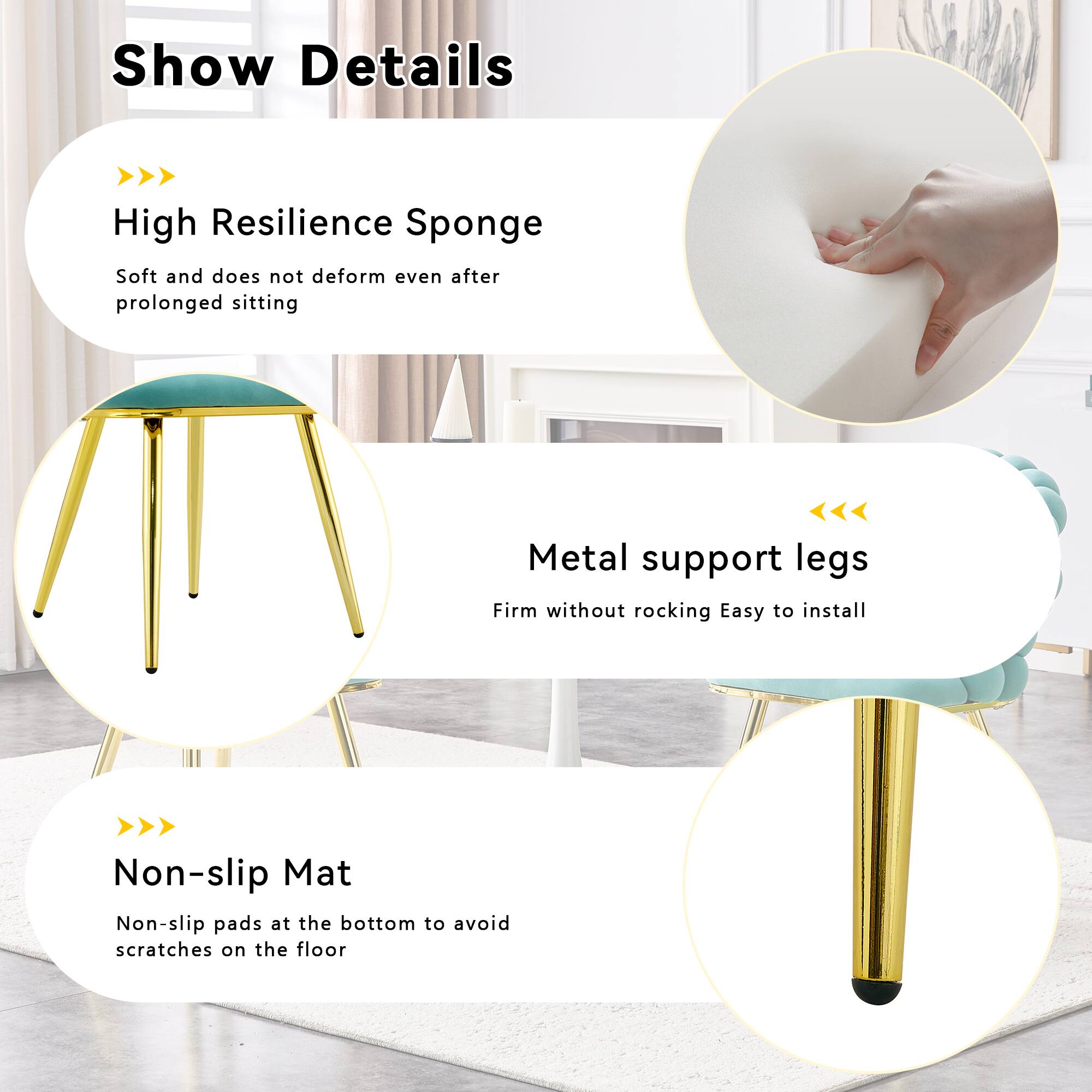 Show Details >>> High Resilience Sponge Soft and does not deform even after prolonged sitting Metal support legs Firm without rocking Easy to install Non-slip Mat Non-slip pads at the bottom to avoid scratches on the floor