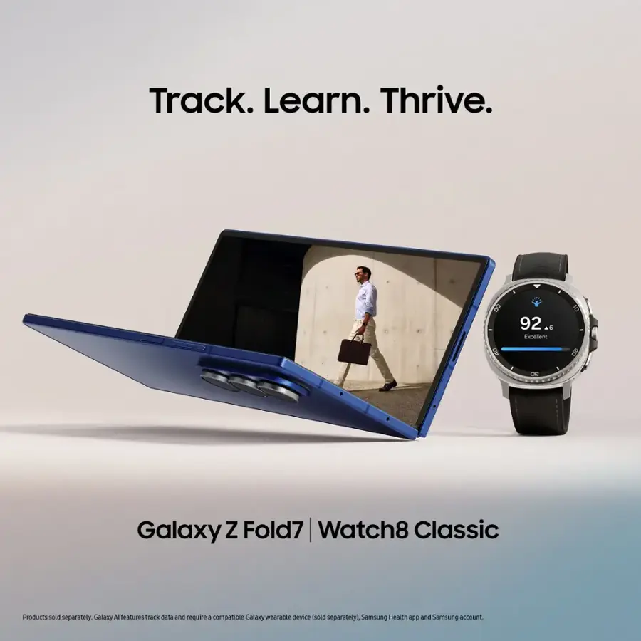 Track. Learn. Thrive. Galaxy Z Fold7 | Watch8 Classic Products sold separately. Galaxy AI features track data and require a compatible Galaxy wearable device (sold separately). Samsung Health app and Samsung account.