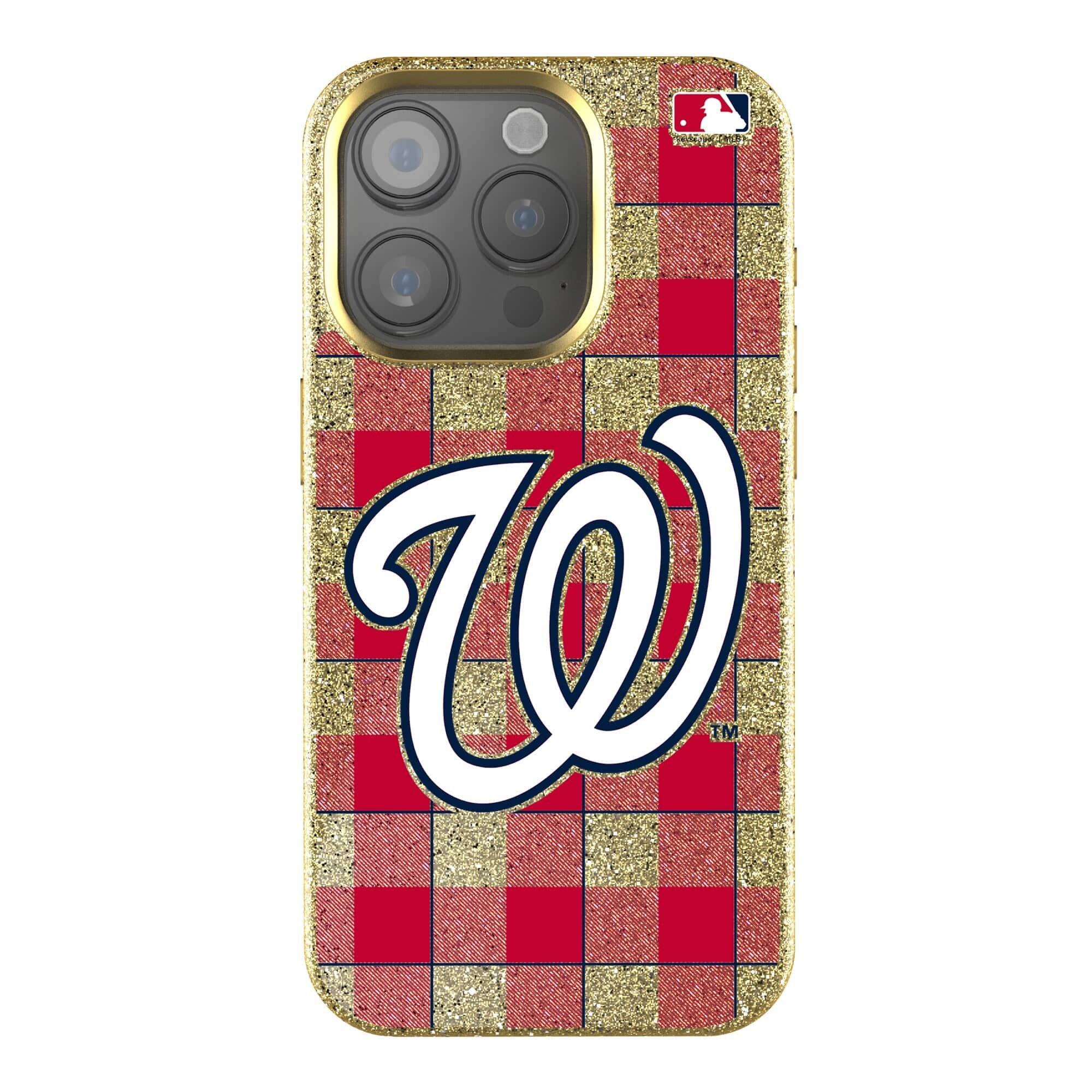 Keyscaper - MLB - Washington Nationals Plaid Bling iPhone Case - 16 Plus - Gold