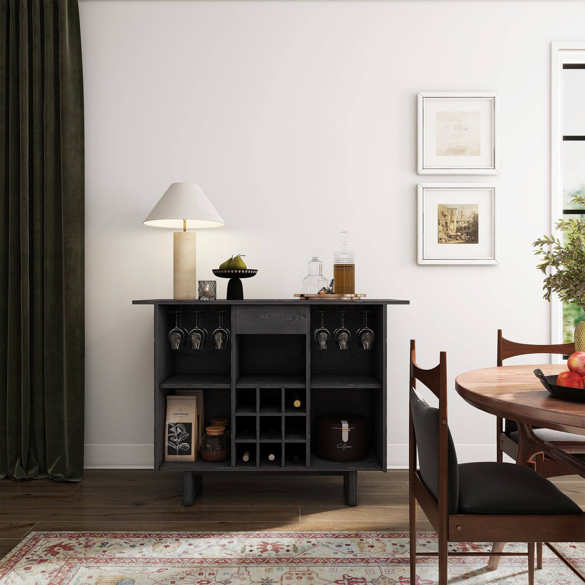 Alt View 2. Boyel Living - Modern Wine Cabinet Coffee Bar Cabinet with Wine Rack and Drawers - Black.