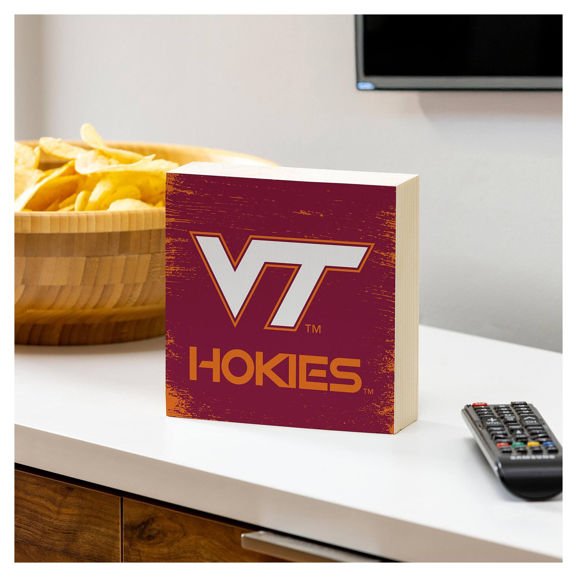 Alt View 2. Evergreen Enterprises - Virginia Tech Hokies 6" Square Fan Chant Wood Block Shelf Sign - Multicolor.
