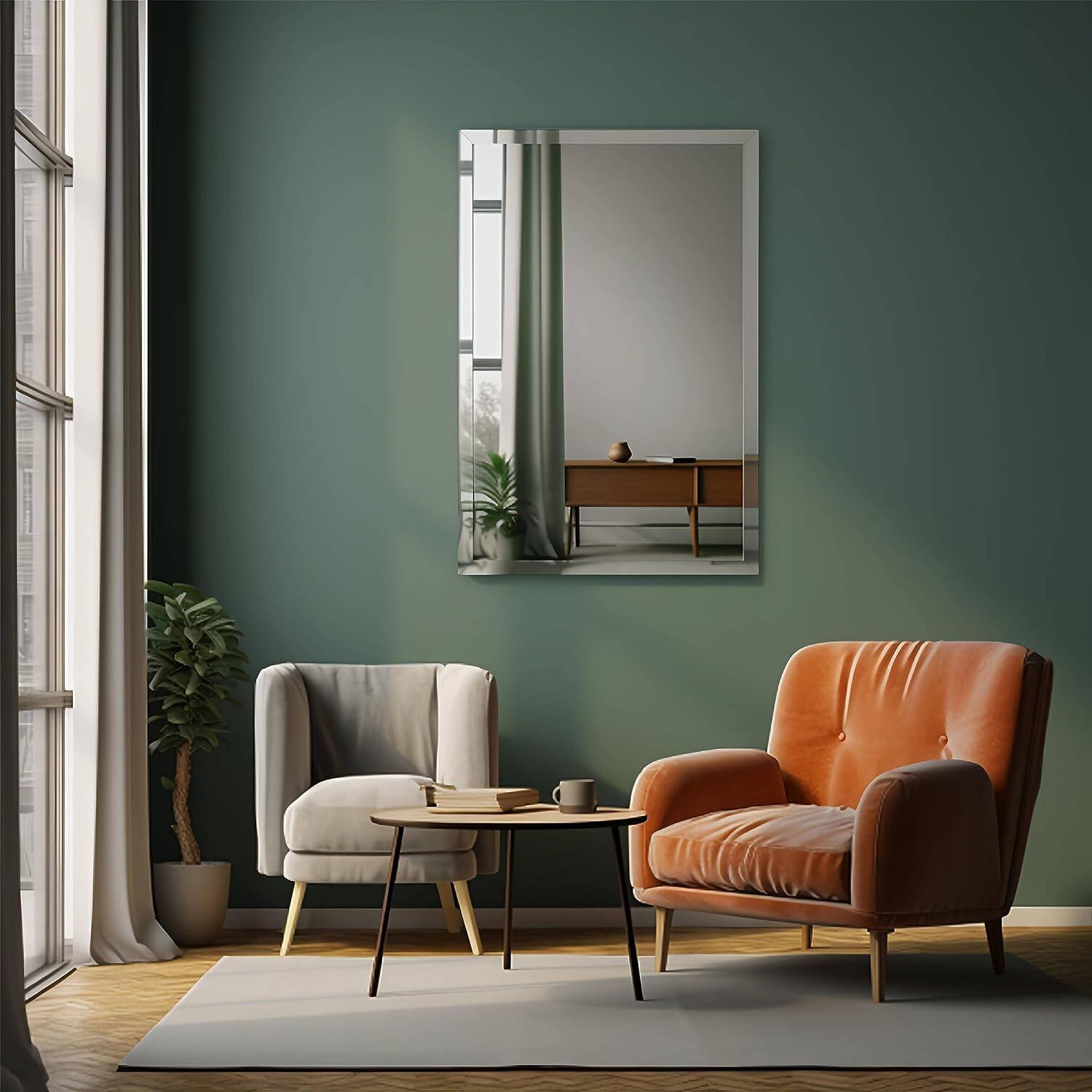 Left. Comfort Essence - Rectangle Frameless Mirror With 1" Beveled Edge Bathroom For Wall Vanity Bedroom Living Room 【Safe & - 30"L x 20"W.