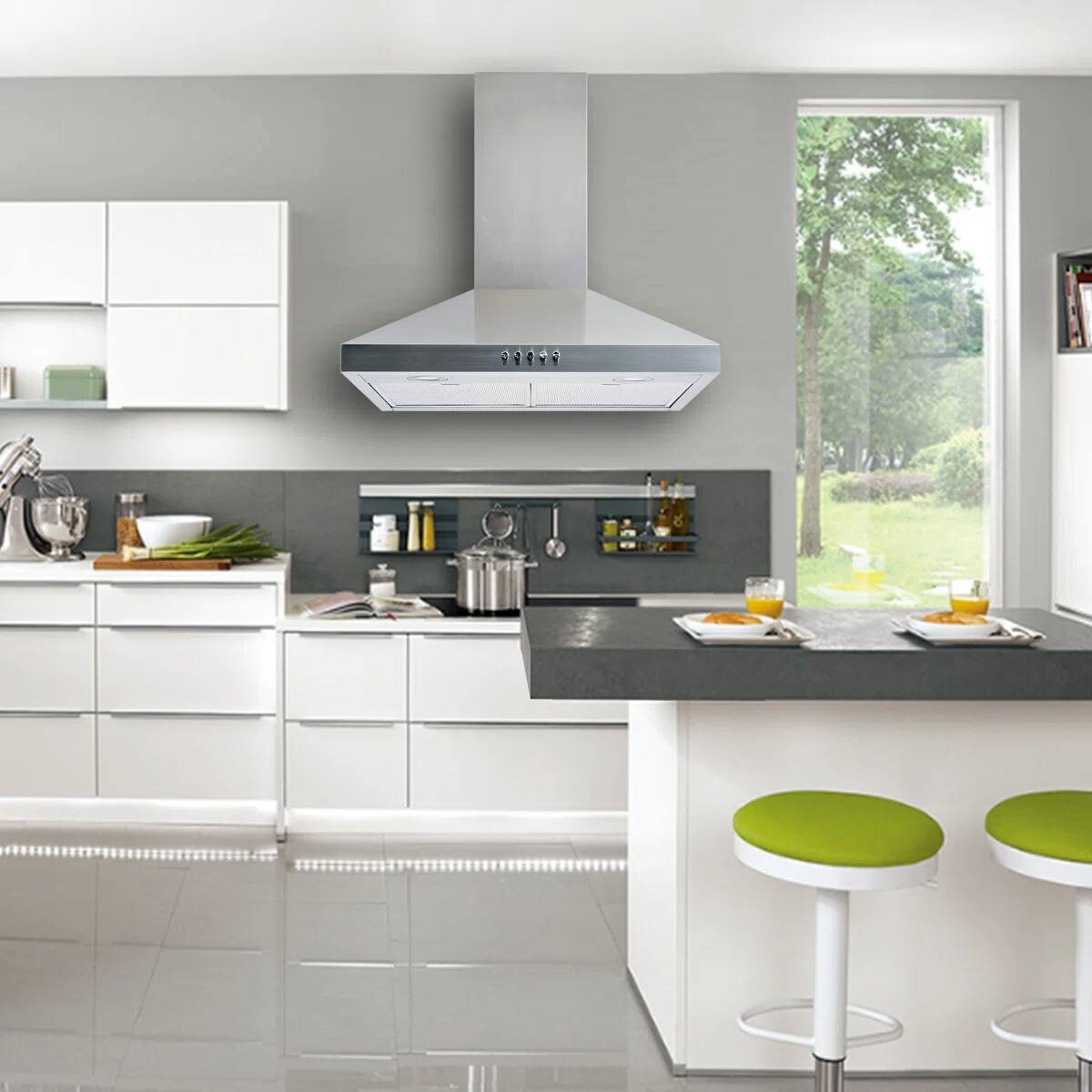 Angle. Winflo - Winflo 30 inch Convertible 300 CFM Black Steel Wall Mount  Range Hood - Black.