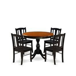 East West Furniture - 5-Piece Modern Dining Set Includes a Round Wood Table and 4 Dining Room Chairs with Slatted Back - Multi-Color