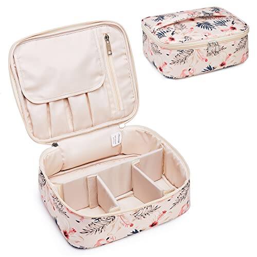DORLUKFU - Travel Makeup Bag Large Cosmetic Bag Makeup Case Organizer for Women - Beige Flamingo