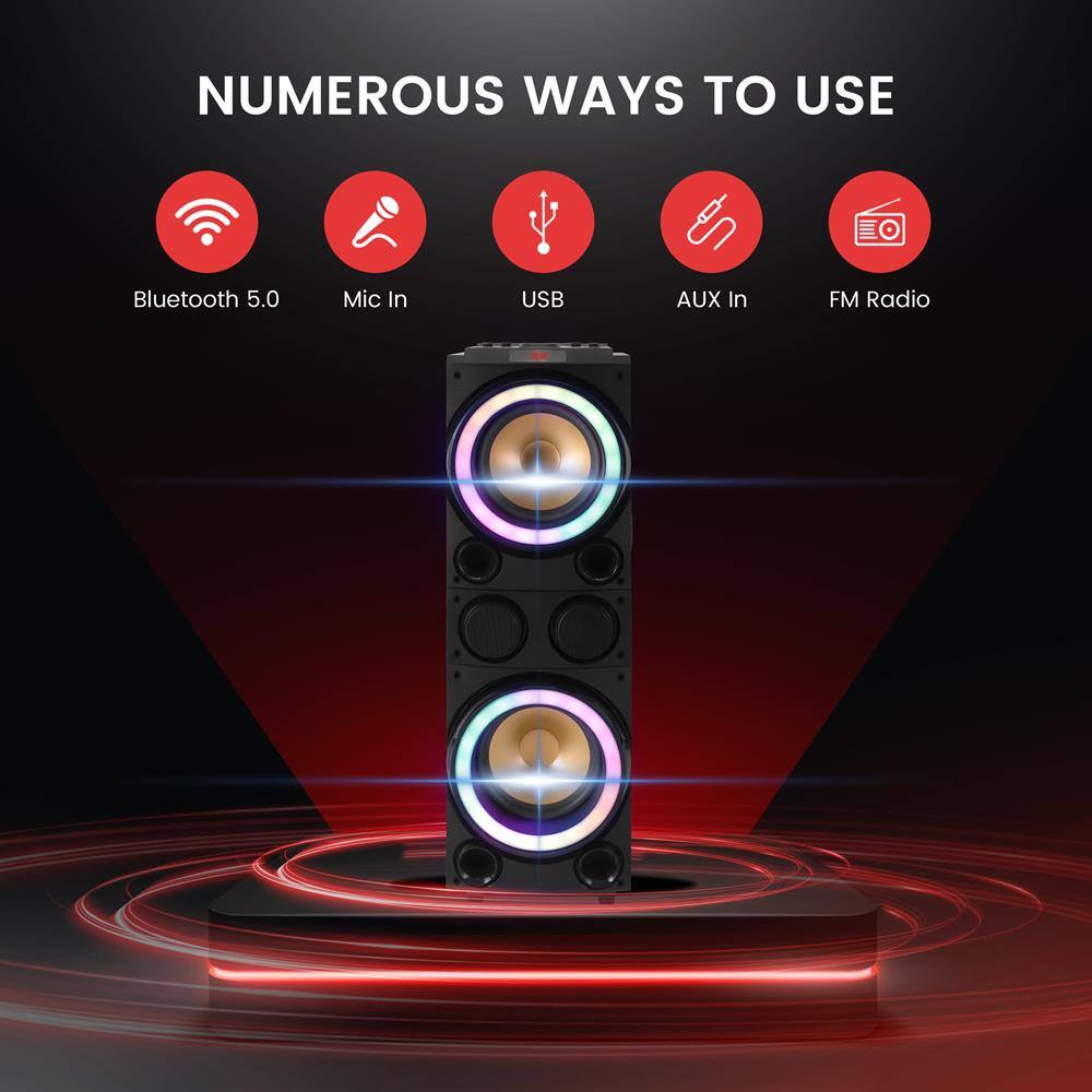 NUMEROUS WAYS TO USE

- Bluetooth 5.0
- Mic In
- USB
- AUX In
- FM Radio