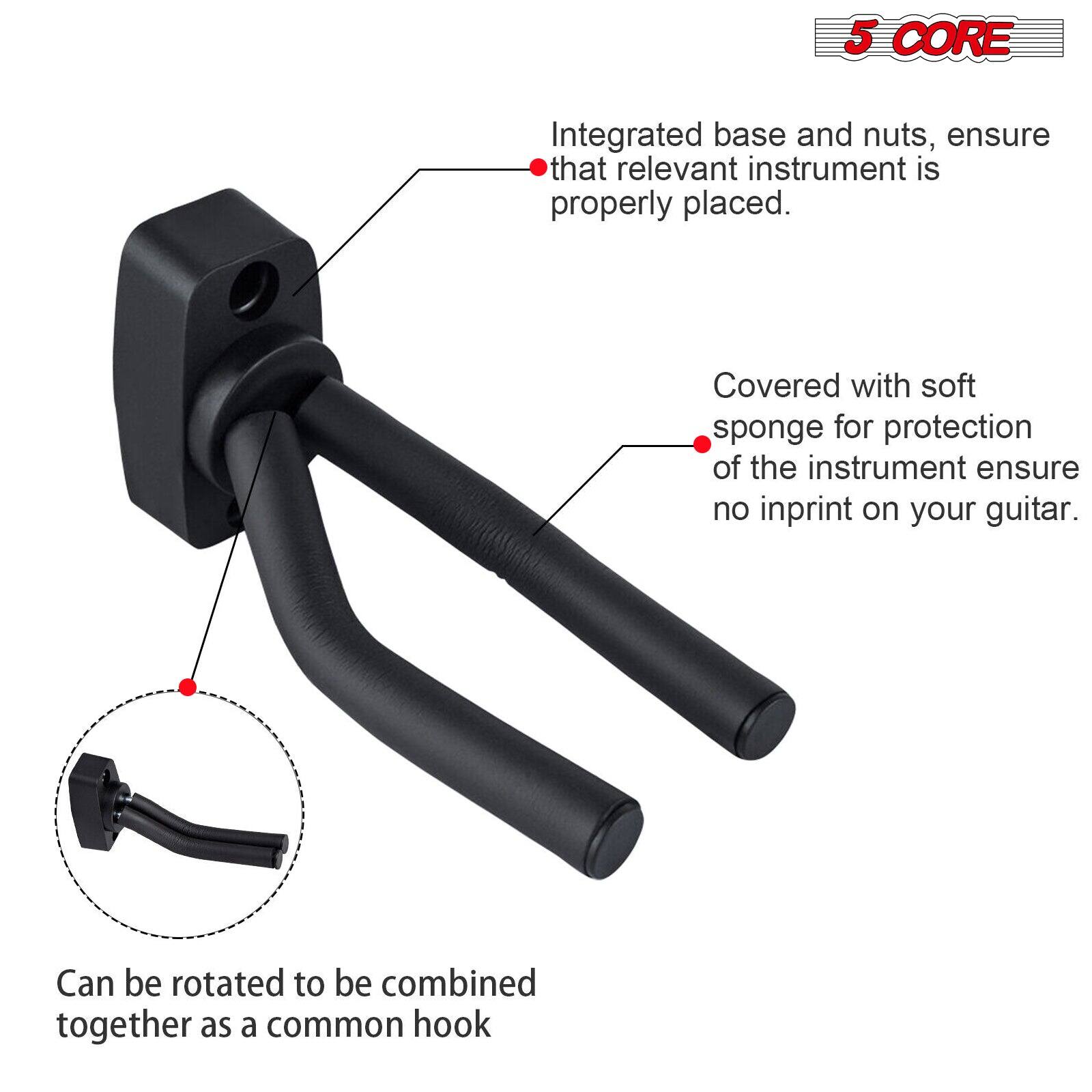5 CORE

Integrated base and nuts, ensure that relevant instrument is properly placed.

Covered with soft sponge for protection of the instrument ensure no imprint on your guitar.

Can be rotated to be combined together as a common hook.