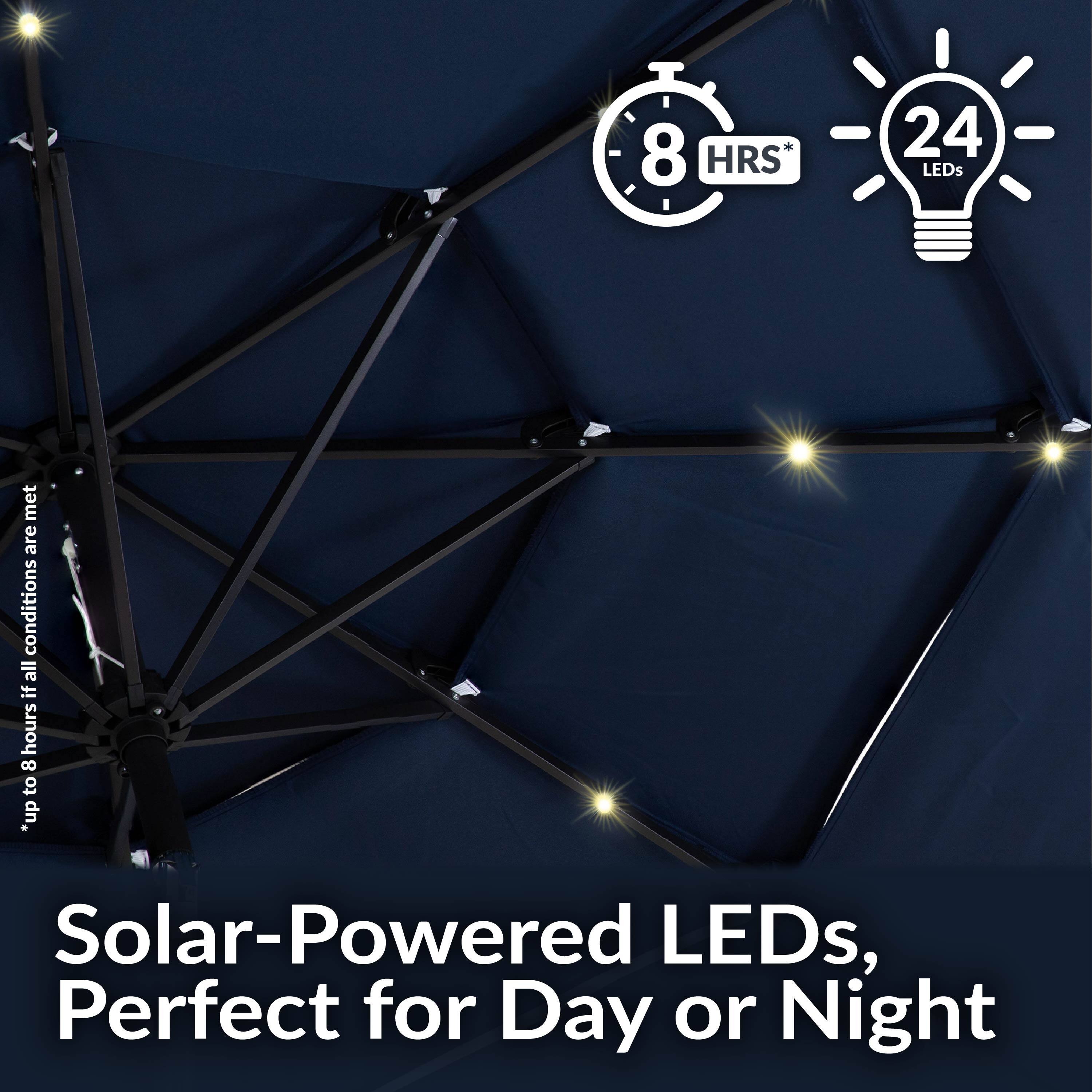 Solar-Powered LEDs, Perfect for Day or Night

8 HRS* 24 LEDs

*up to 8 hours if all conditions are met