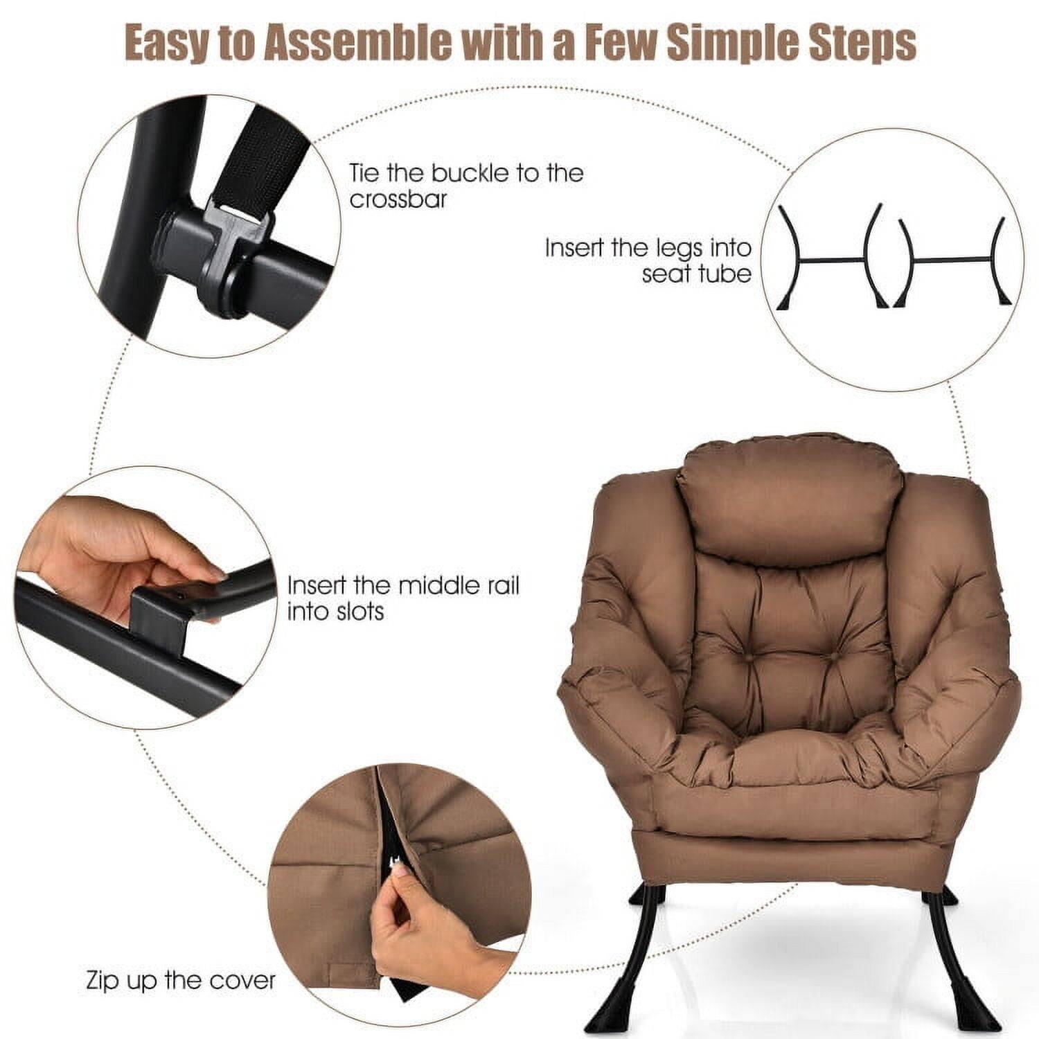 Easy to Assemble with a Few Simple Steps

1. Tie the buckle to the crossbar
2. Insert the legs into the seat tube
3. Insert the middle rail into slots
4. Zip up the cover