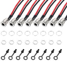 Unique Bargains - 8pcs DC-099 5.5x2.1mm 30V 12A 2Pin Panel Mount DC Jack with Waterproof Cap & Wires, 100mm - Silver