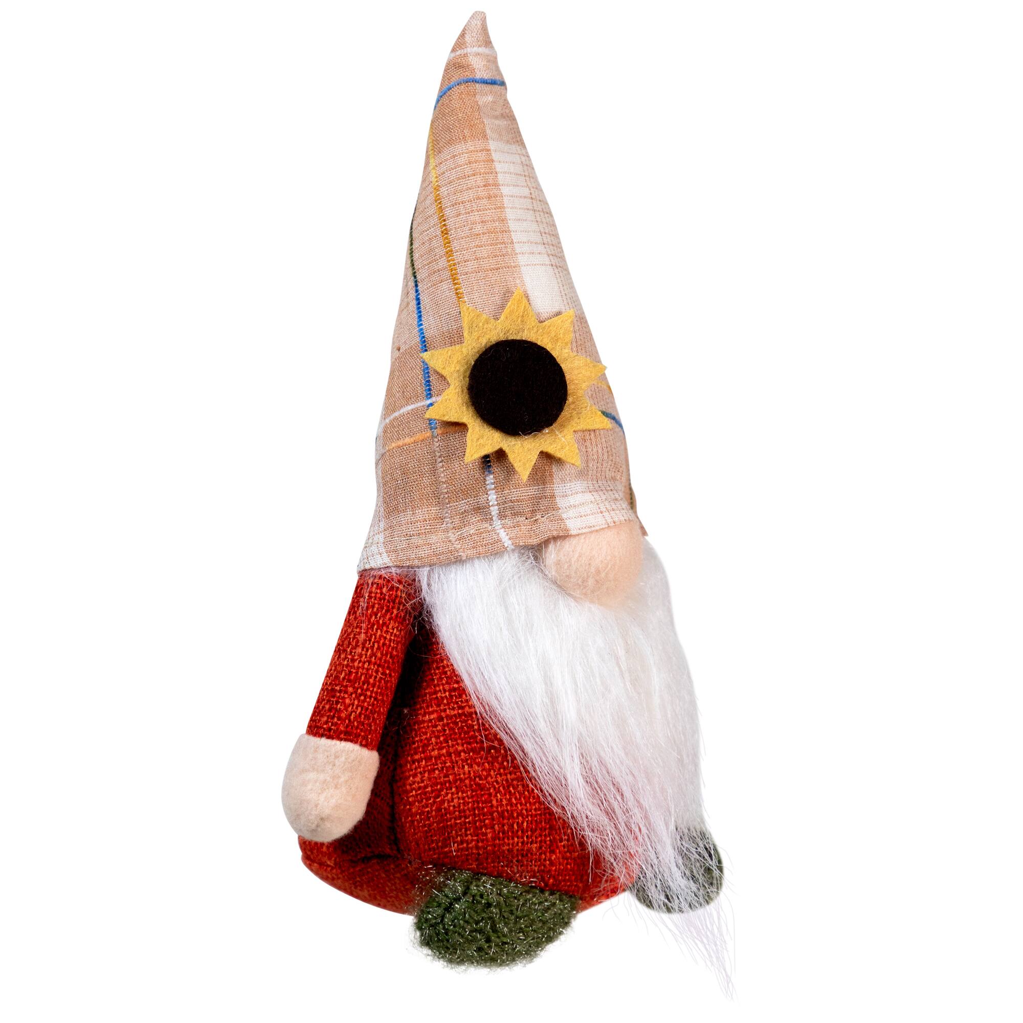Alt View 2. Northlight - Fall Harvest Gnome with Sunflower Hat Decoration - 7.5" - Orange.
