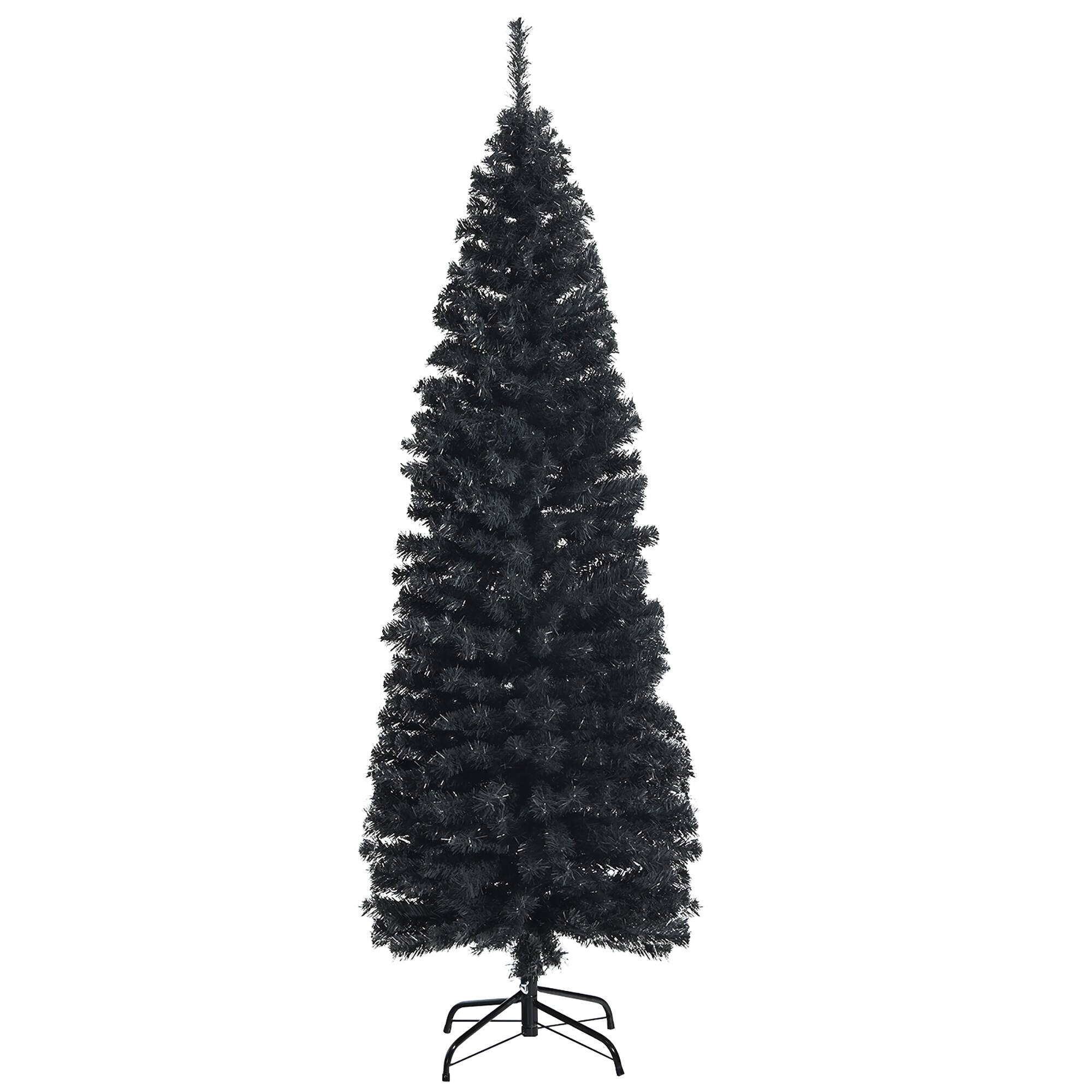 Costway - 6ft Unlit Artificial Christmas Pencil Tree w/Metal Stand - Black