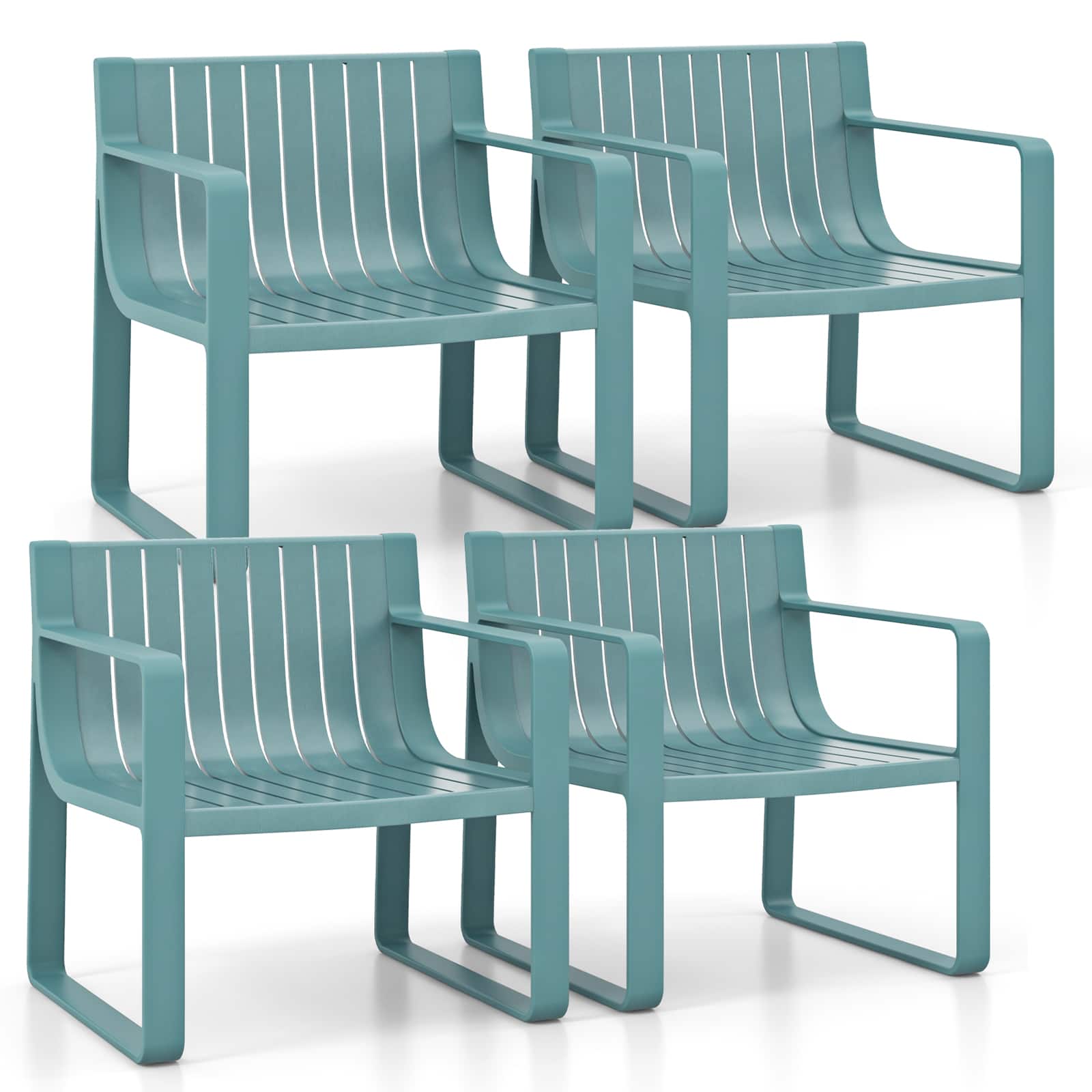 Front. Costway - Patio Chairs Set of 4 Weather-resistant Plastic Outdoor Armchairs - Blue.