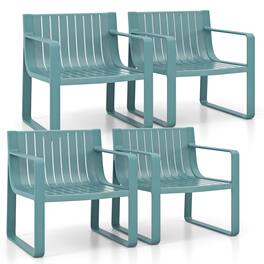 Costway - Patio Chairs Set of 4 Weather-resistant Plastic Outdoor Armchairs - Blue
