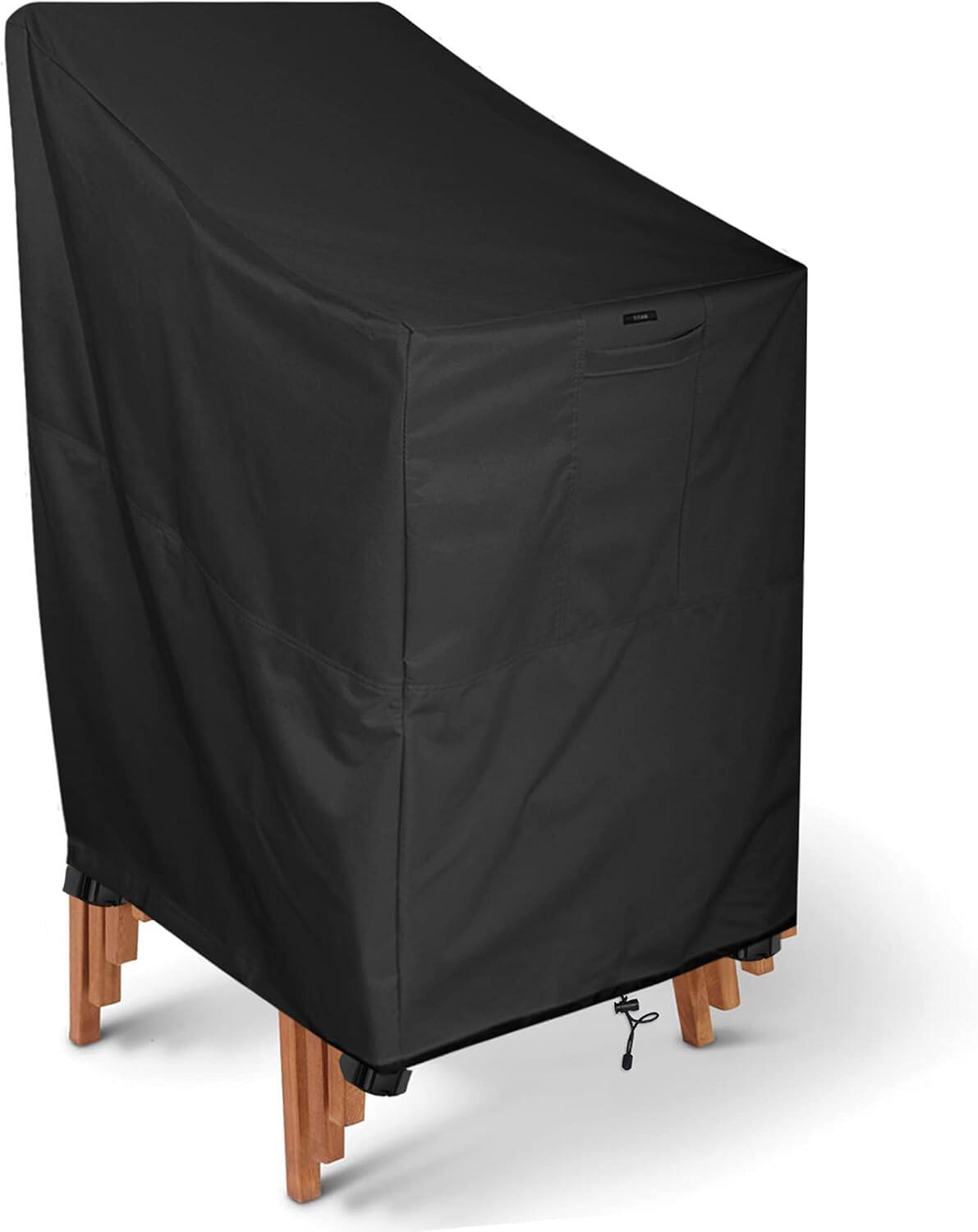 Back. KHOMO GEAR - Heavy Duty Stackable Chair Cover - Premium Outdoor Furniture Protector, Durable, Weatherproof, UV Resistant - Black.