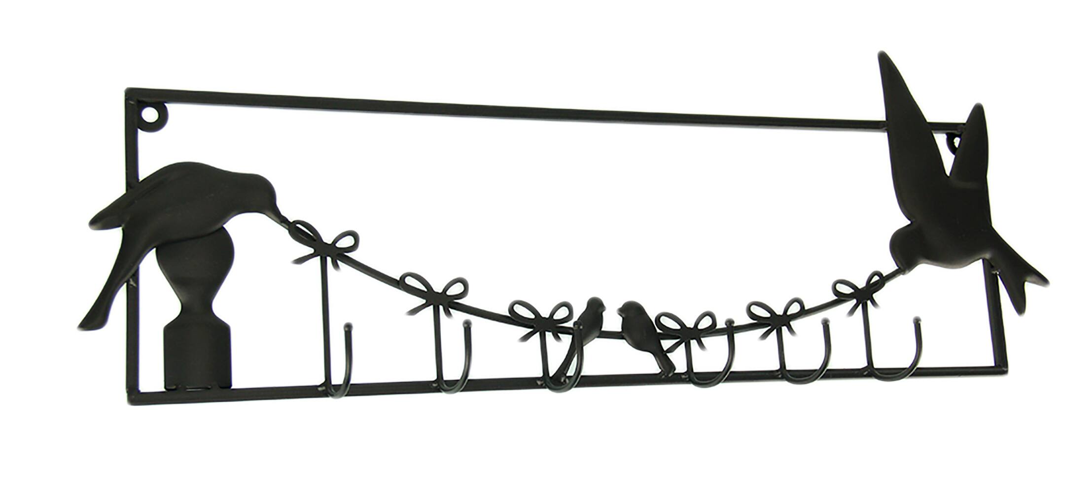 Front. Plastec - Birds and Bows Rustic Brown Metal Wall Sculpture with Hooks - Brown.